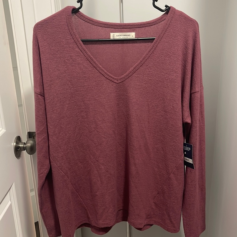 NWT LUCKY BRAND Dusty Pink Super Soft Oversized Longsleeve Tee